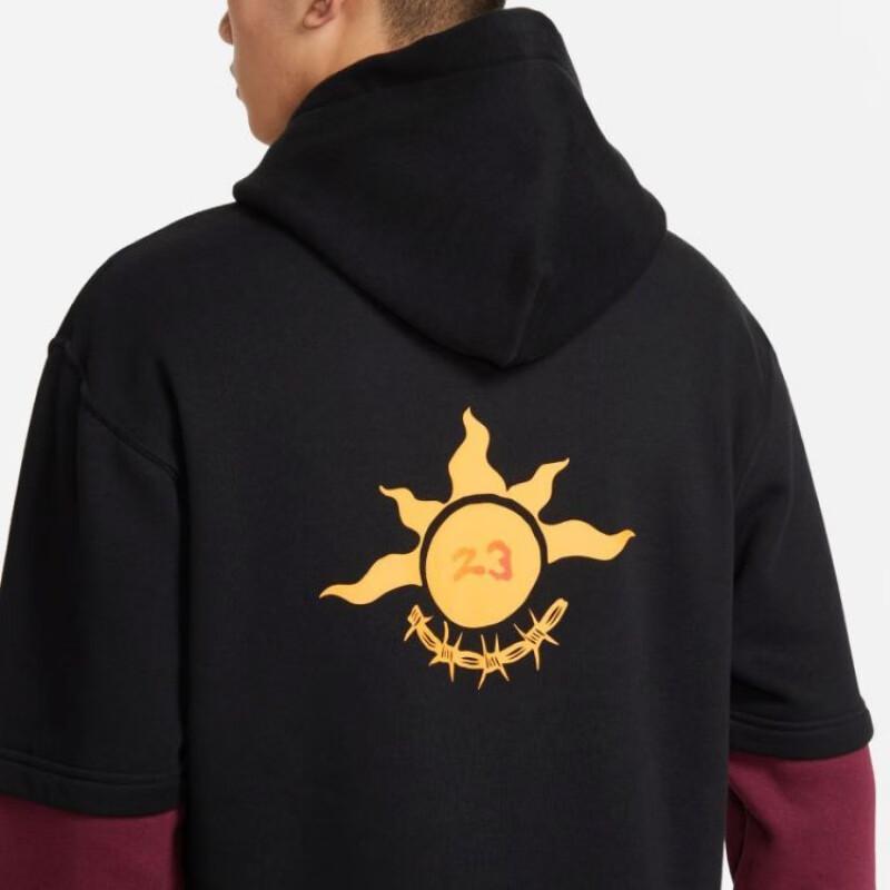 Nike Loose Fit Faux Two-Piece Logo Long Sleeve Fleece-Lined Hoodie Men Hoodie Black DV1598-010