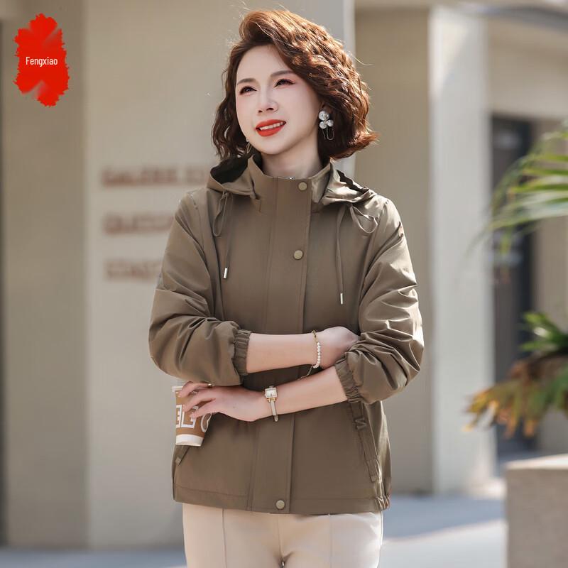 Fengxiao Fashion Spring Hooded Jacket for Middle-Aged Women XL