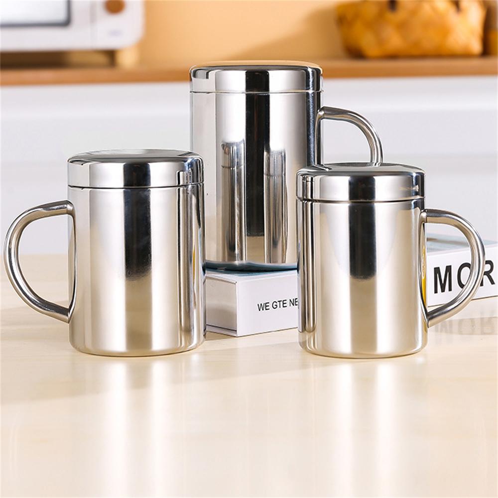 Двухстенная кофейная кружка из нержавеющей стали с крышкой и ручкой - небьющаяся, портативная дорожная кружка, подходит для кемпинга, походов 220ml