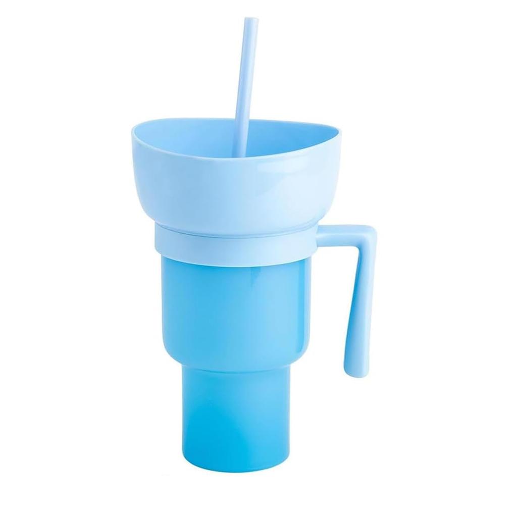 Leeseph Stadium Tumbler with Snack Bowl, 2 In 1 Travel Cup with Snack Bowl Leak Proof Snack and Drink Cup Portable Reusable
