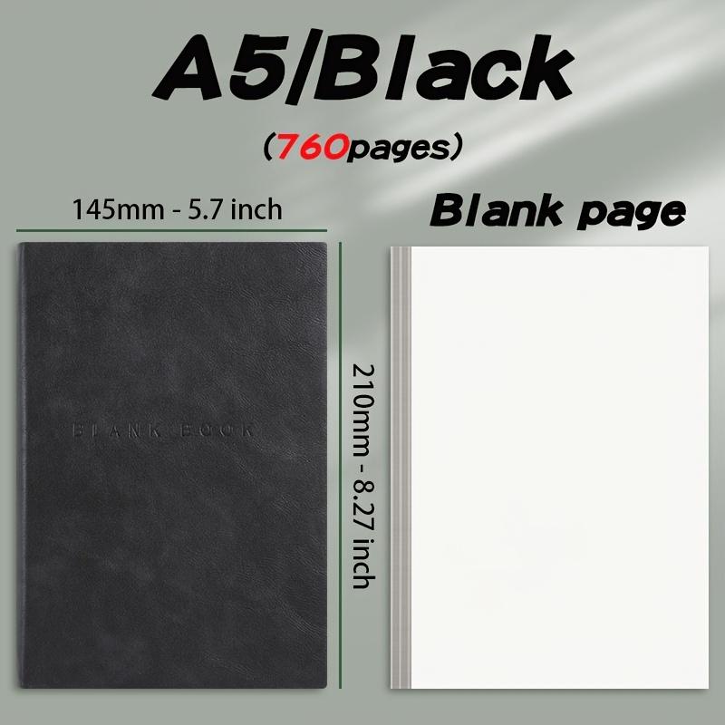 A5 760 Page Notebook -Ultra Thick Blank Journal for Sketching & Doodling, Artificial Leather Soft Cover Gift for Students Adults