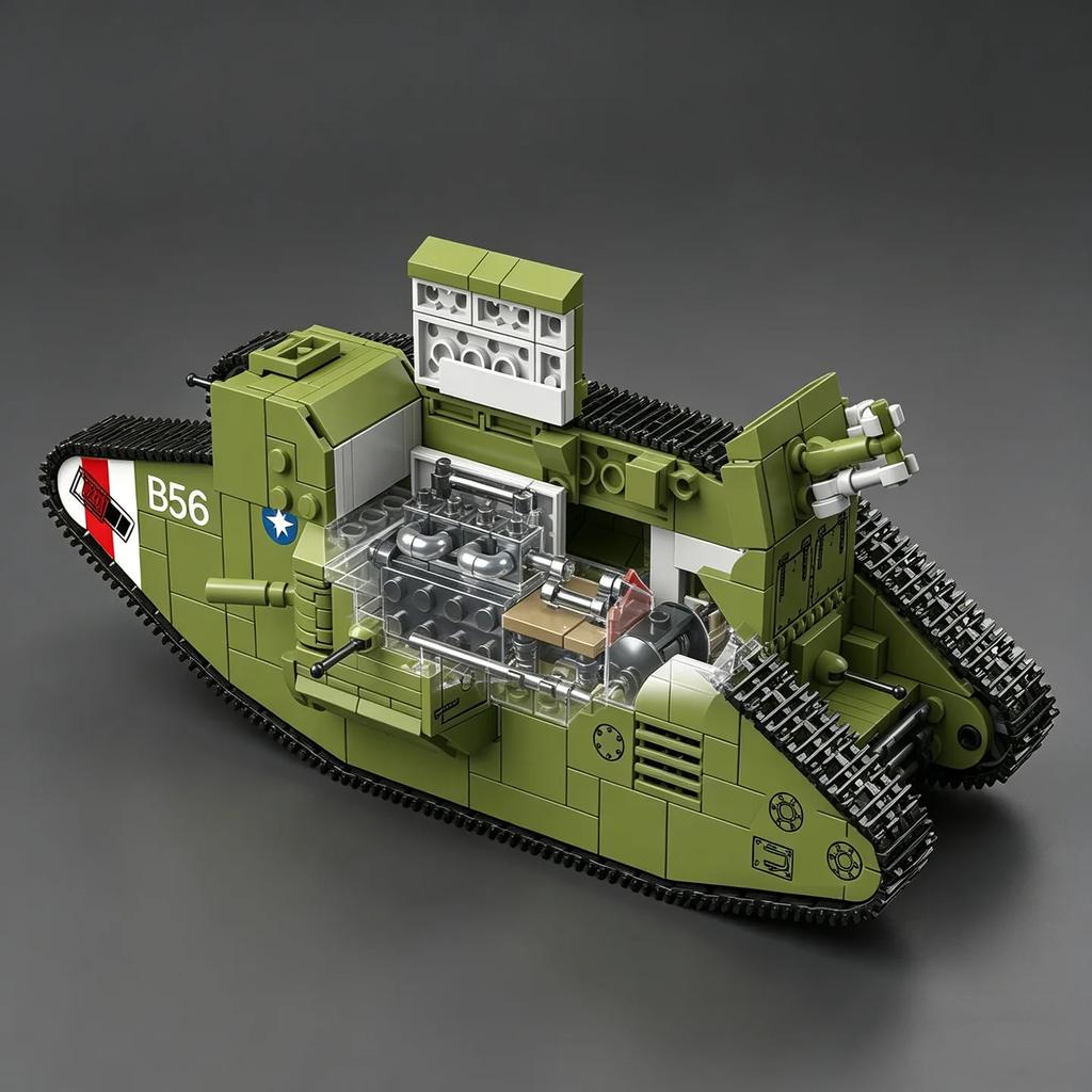 Military Fortress City Series Figurine 1/35 Scale Model:British Mk.V Heavy Tank (Female) Building Blocks Toy