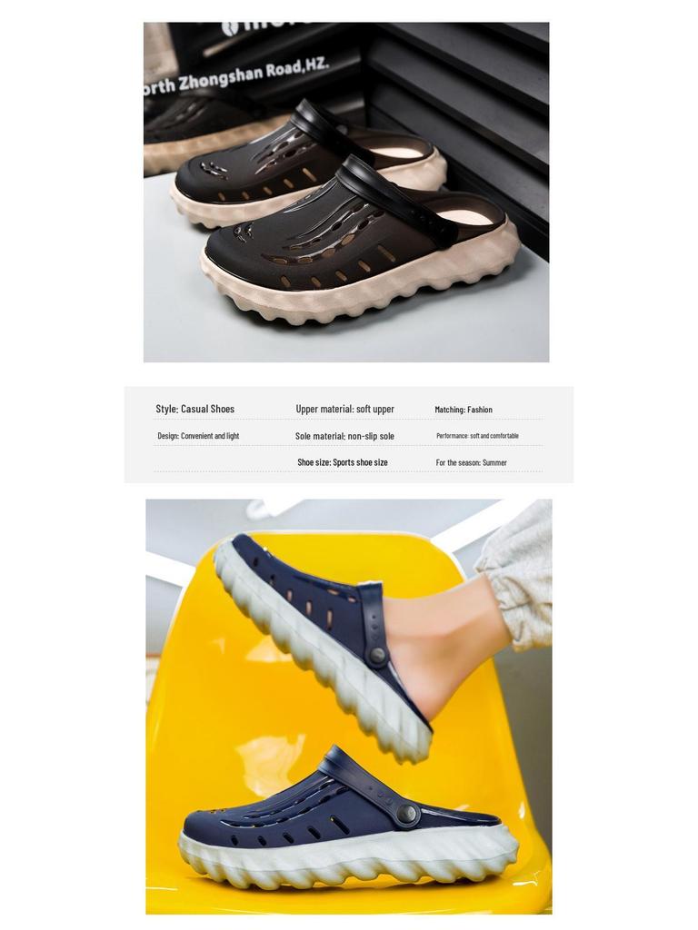 Men's Outdoor Thick-Soled Jelly Sandals: Closed-Toe, Height-Boosting, Wear-Resistant, Large Size.