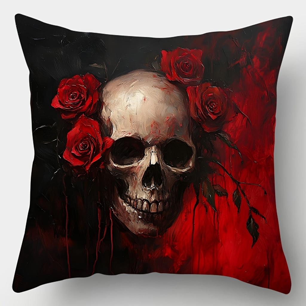 Edgy Skull & Rose PillowcasesLiving Room Sofa Cushion Cover, Soft and Comfortable, Bedroom Room Decoration