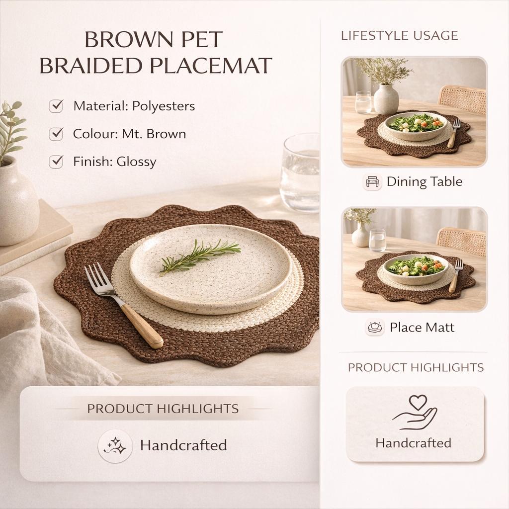 Brown Polyester Braided Placemat -Durable Round Table Mat for Dining