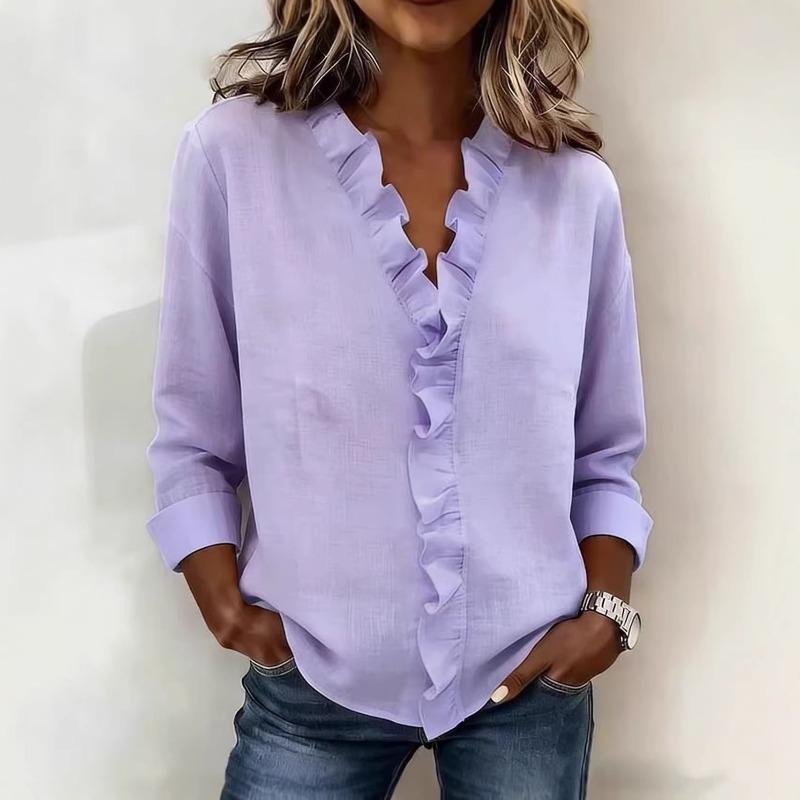 Spring Women's Fungus Edge Long Sleeve Cotton Shirt