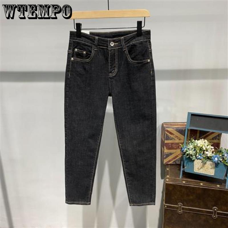 WTEMPO Sommer Herren Gerade Lockere Jeans Einfarbig Dünne Sektion Stretch Slim Jeans Einfache Lässige Atmungsaktive Dreiviertelhose