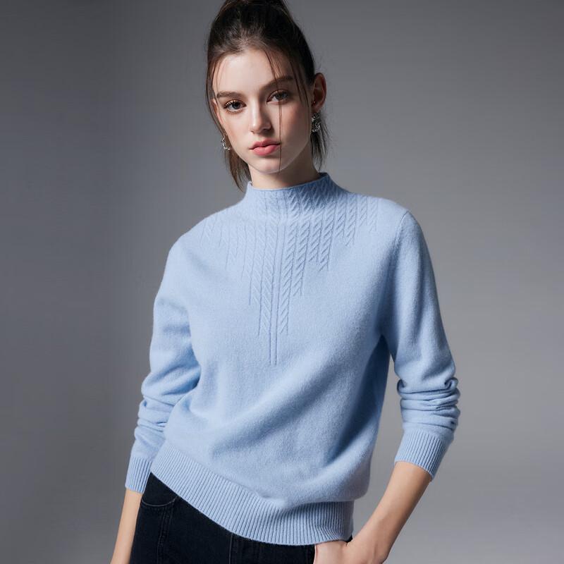 Women's Cable Knit Pure Cashmere Semi-High Collar Sweater