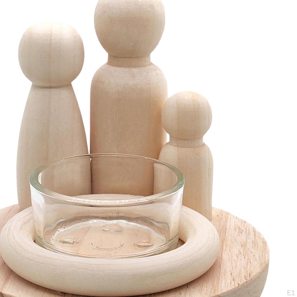 Wooden Candle Holder Stand Family Campfire Theme Handmade Rustic Portable Candlestick