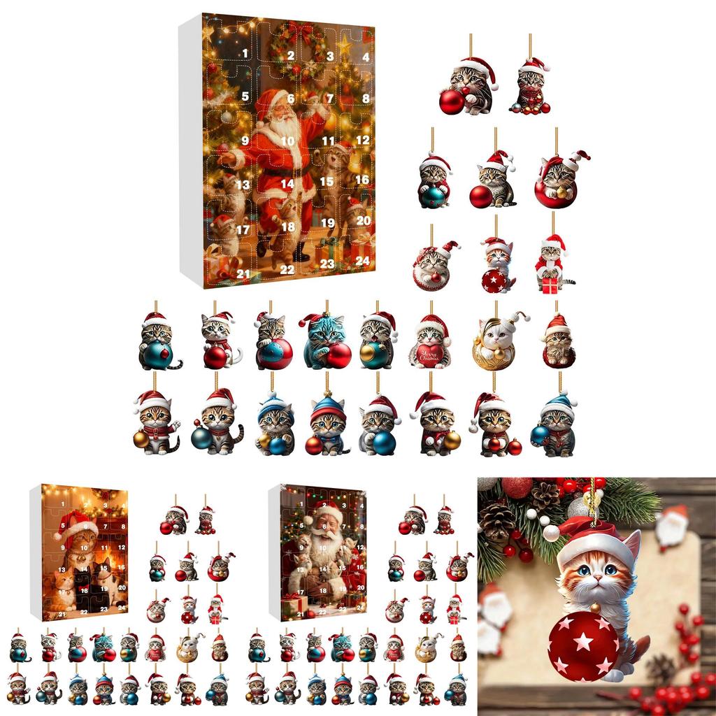 Christmas Advent Calendar With Cat Theme And Acrylic Decorations For Holiday Gift Ideas