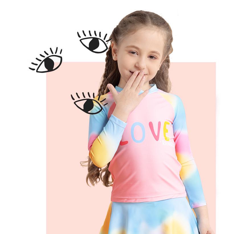 Girls' Tie-Dye Long-Sleeve Two-Piece Swimsuit Set with Short Skirt