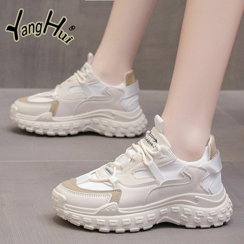 Mote Daglige Lette Fritidssko Fargeblokk Tykksålede Sporty Pappa-Sko for Kvinner Koreansk Versjon Sneakers 2024 Ny Vår Høst