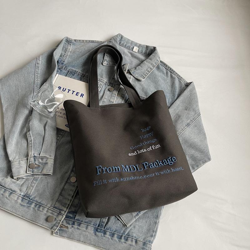 Letter printed canvas shoulder bag women's large capacity tote bag lazy wind travel cloth bag commuter work tote bag