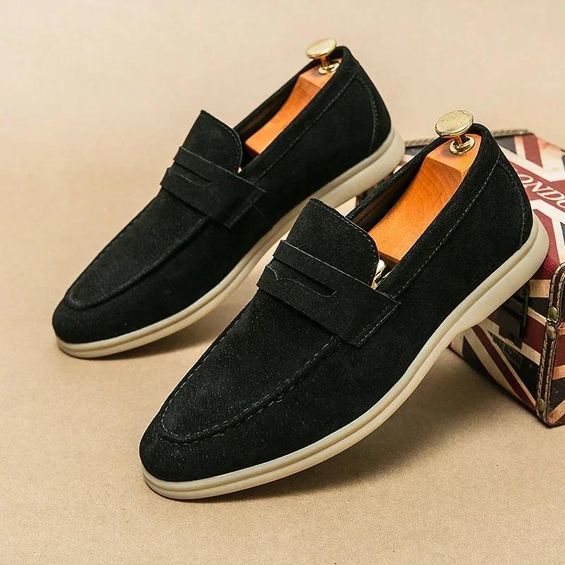Luxury Men's Loafers Soft Sole Casual Shoes Comfortable Flat Beige Business Shoes Moccasins Suede Leather Slip on Shoes for Men