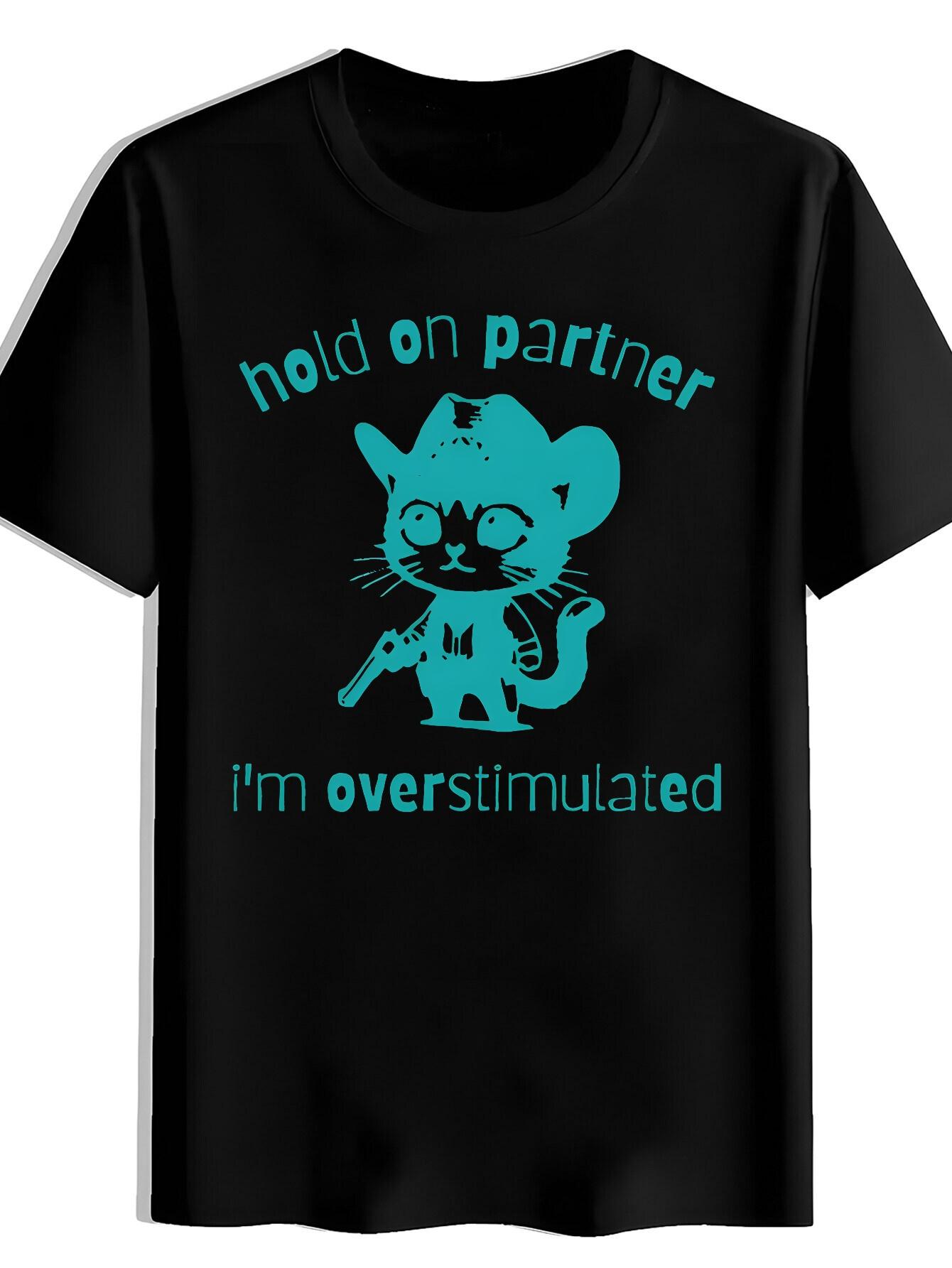 T-shirt Funny Anime-Inspired - Turquoise Blue Cute Chibi & Partner Overstimulated Slogan XXXL