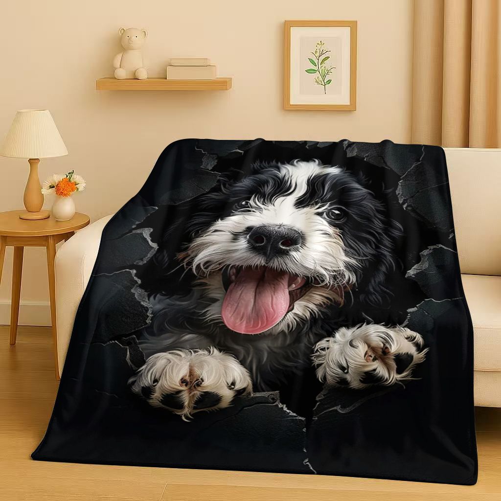 2026 New Breaking Wall 3D Illusion Dog Puppy Flannel Blanket,Ultra Soft Warm Plush Throw for Home Bedroom Bed Sofa Cover Gift