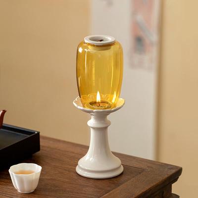 Chinese Forbidden City Glass Candlestick: Zen Tea Room Atmosphere Candle Lamp Decoration