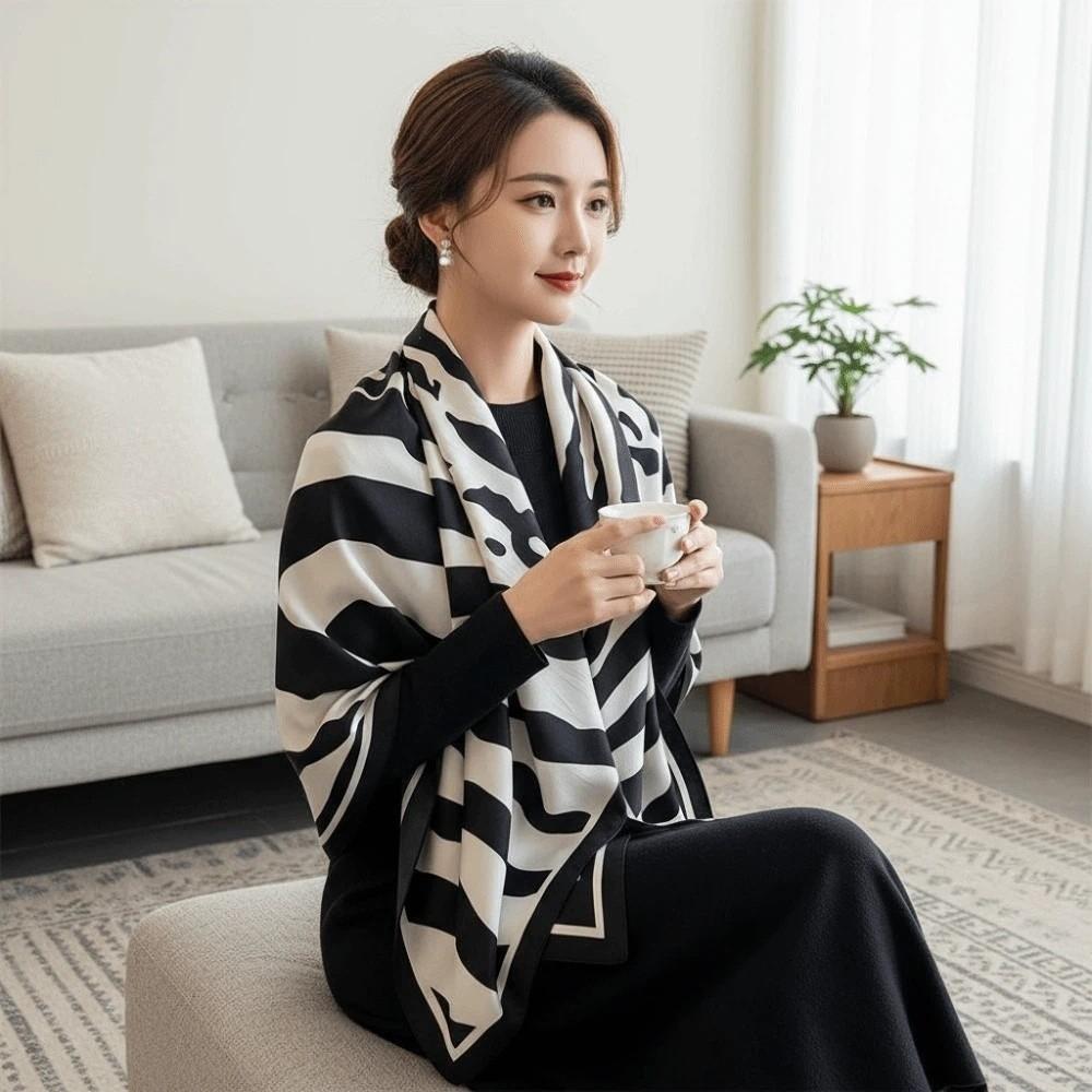 Breathable Stripes Square Headscarf Lightweight Printed Silk Scarf 90 CM Square Scarf Outdoor