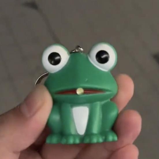 Glowing Toy Sound Effect Funny Animal Shape Built-in Battery Lovely Entertainment ABS Cartoon Frog Key Ring Gift