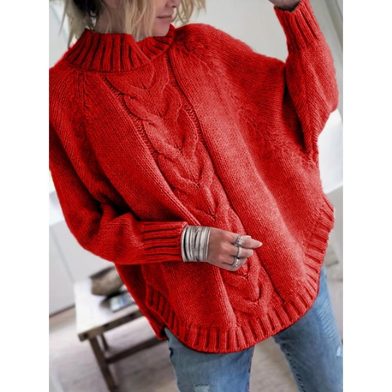 Women'S Vintage-Inspired Black Cable Sweater with High Neck, Loose Fit, Casual, Everyday Pullover, Vintage Sweater | Cable Pattern, Sweater Dress