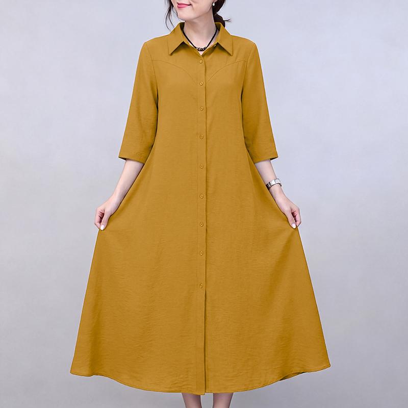 ZANZEA Women Casual Turn Down Collar Loose 3/4 Sleeve Shirt Dress