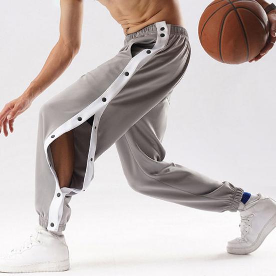 Mid-Rise Elastic Waistband Pockets Side Buttons Closure Men Pants Splicing Basketball Training Sweatpants Daily Clothing