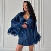 Womens Soft Feather Splicing Pajama Set 3-Piece Thin Breathable Loungewear All
