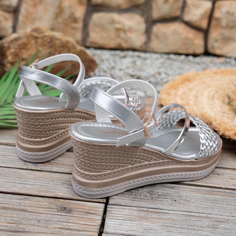 Fashion Fashion Braided Wedge Sandals for Women Lightweight Buckle Strap Platform Sandals Woman Summer Thick Sole Beach Sandalias Mujer