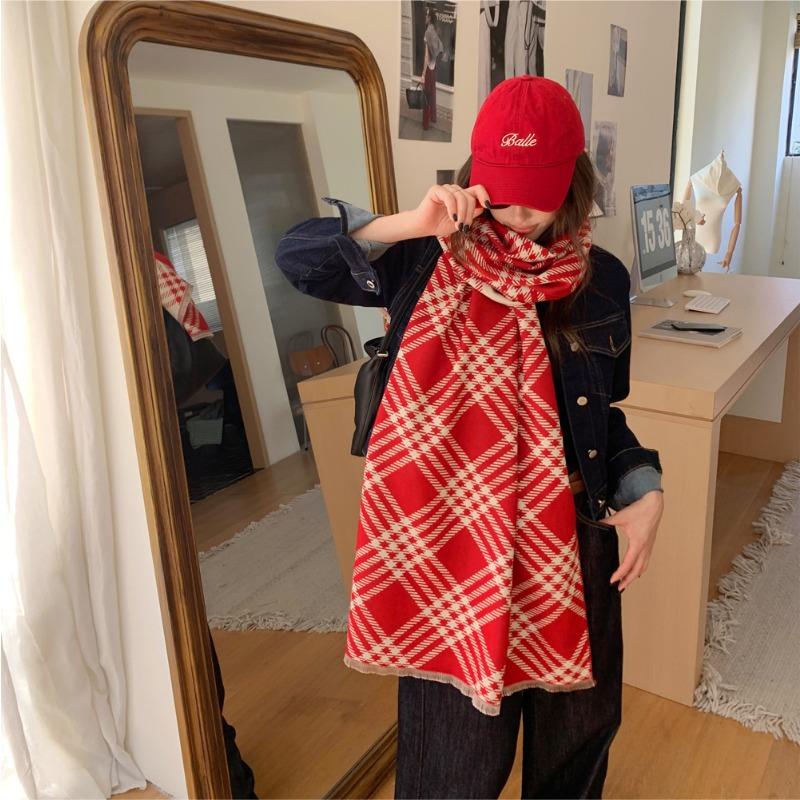 Autumn and winter new imitation cashmere double-sided striped scarf women's warm shawl versatile student couple outer scarf