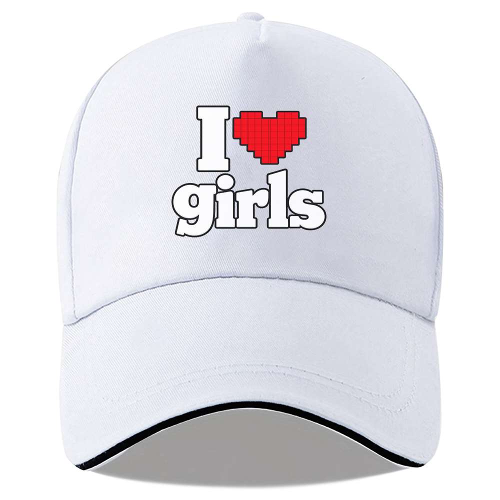 I Love Girls Pixel Heart Graphic Baseball Cap Retro Style Adjustable Unisex Casual Hat One Size