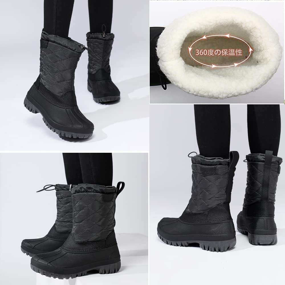 Snow Winter Short Boa Adjustable Gray CM [JSWEI] Boots, Boots, Lightweight, Warm, Down-filled Material, Drawstring, Waterproof, Water-repellent,