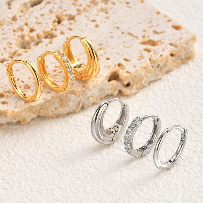 3 Pcs Gold Plated Hoop Set Earrings Zirconia Huggies Chunky Oval Stackable Women Hypoallergenic Helix Multiple Piercings