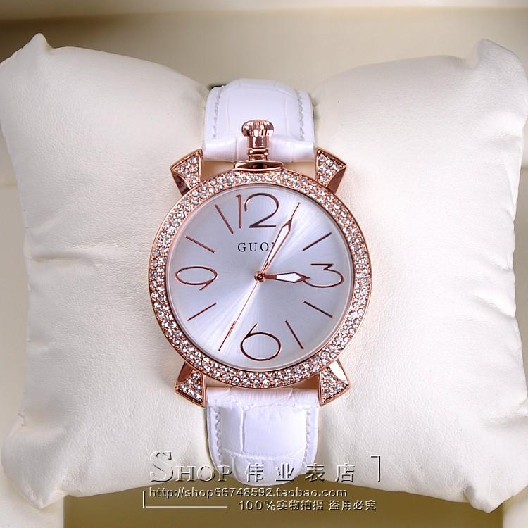 GUOU purple rose gold women luxury brand full rhinestone watch ladies genuine leather band quartz watch women famous wristwatch