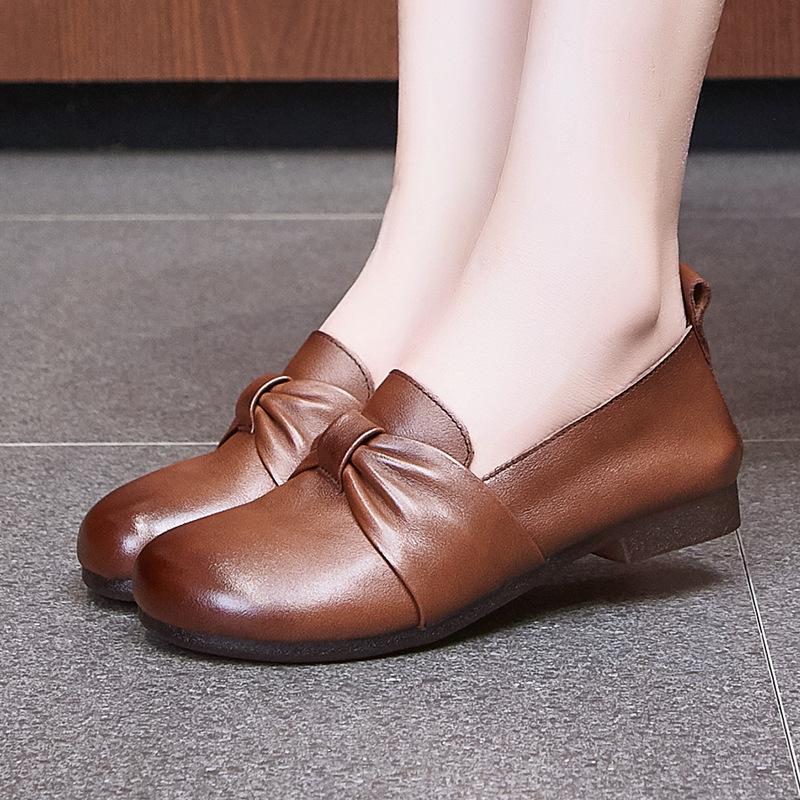 Women's Shoes New Autumn Soft-soled Small Leather Shoes Retro First-layer Cowhide Mother Shoes One-pedal Flat-soled Single Shoes Women