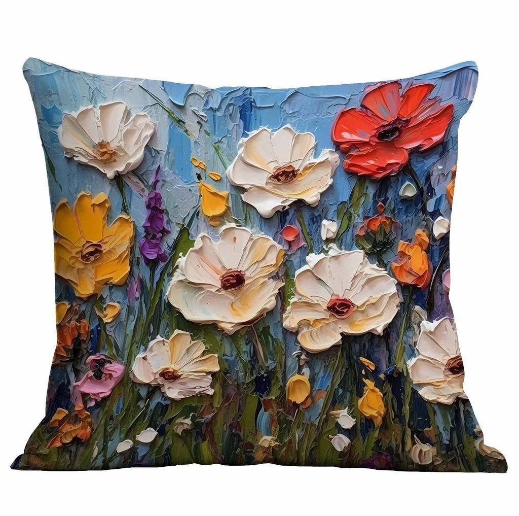 New Oil Painting Style Flower Pillowcase Home Furnishing SF Express Cushion Pillowcase Decoration