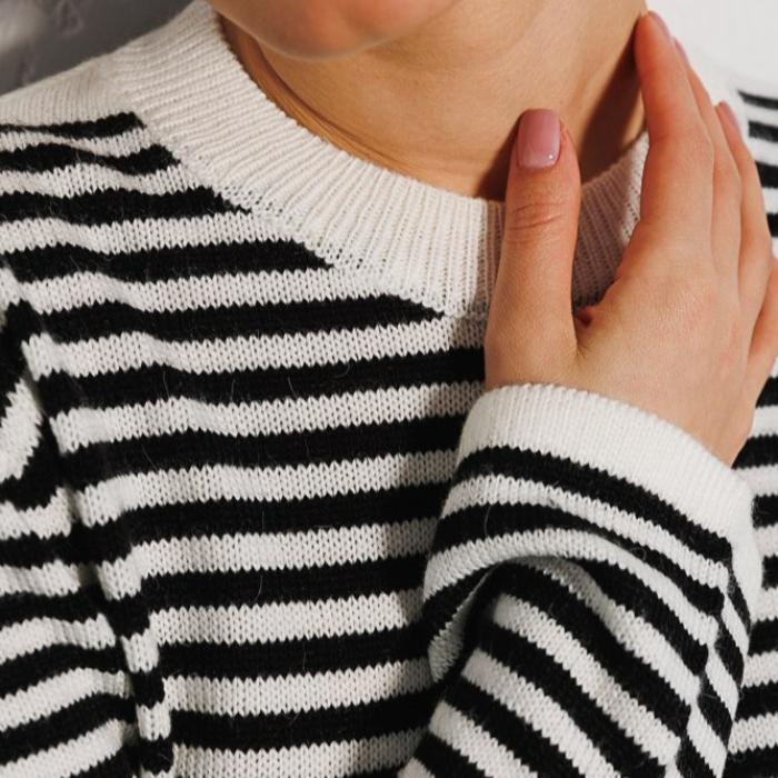 GMXIA Women's Striped Sweater Autumn Fashion Trend Thread Clashing Colour Crew Neck Knit Striped Sweater