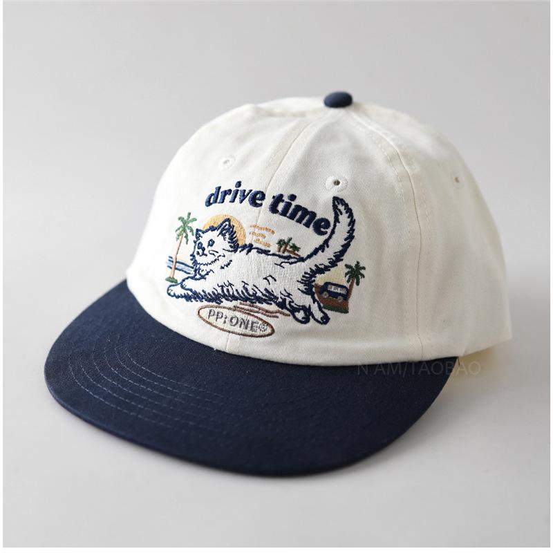 Fashion Hat's new cute white cat color-block sunshade brim hat is casual versatile and fashionable, niche for men and women