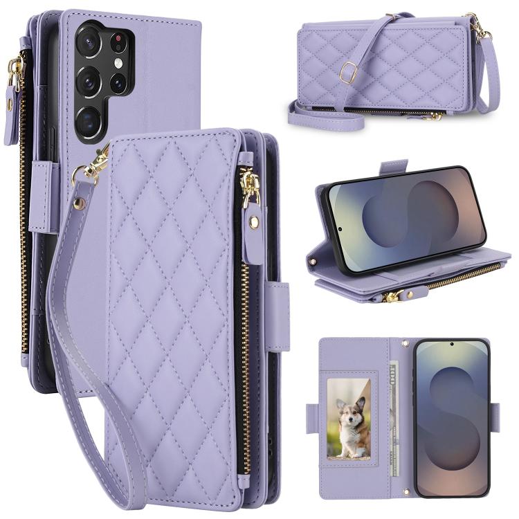Crossbody Diamond 9 Card Slots Zipper Bag Vegan Leather Phone Case