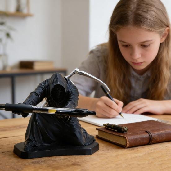 Grim Reaper Pen Holder 3D Printed Gothic Pencil Storage Rack Desktop Organizer for Halloween Home Office Decor