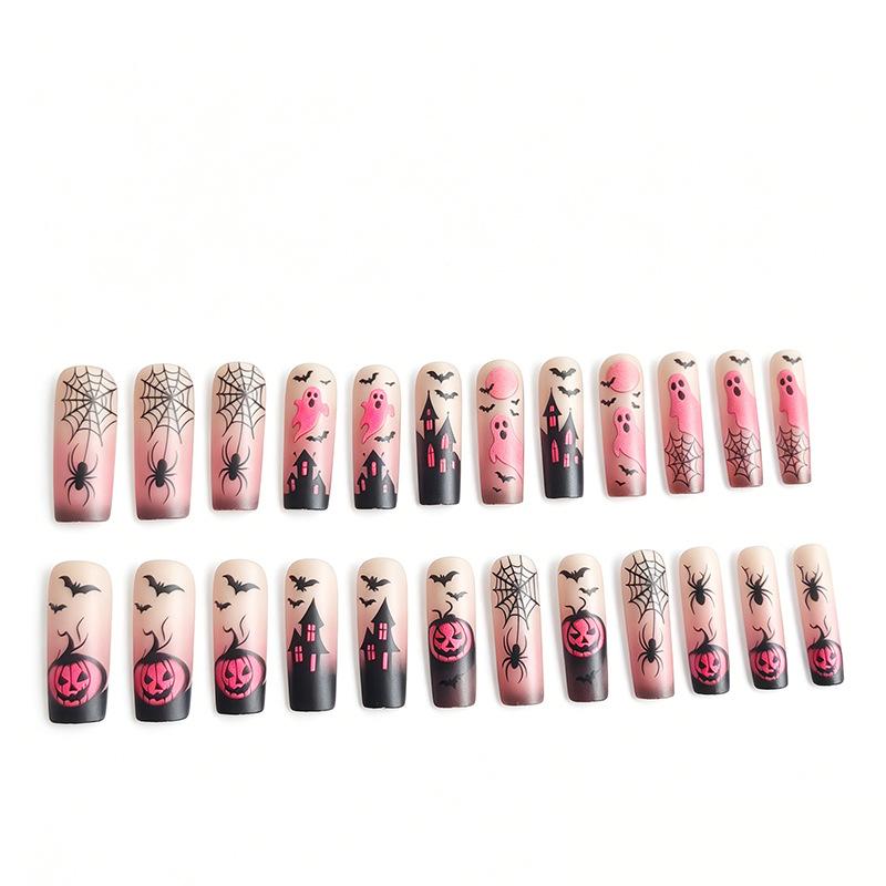 Cross-border European and American Halloween nail plates, pumpkin ghost Halloween wearable nails, long bat spider web fake nails