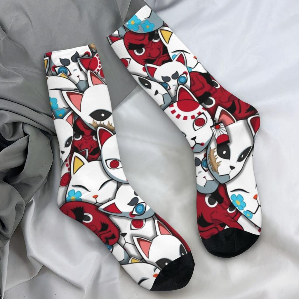 Demons Masks Socks Spring Anime Print Stockings Kawaii Men High Quality Socks Graphic Cycling Anti Skid Socks