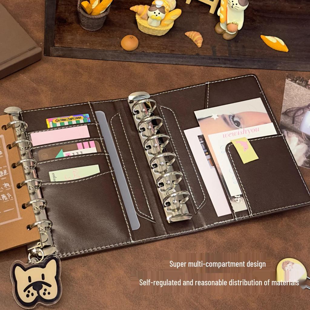 French Dark Chocolate Latte A7 Double Ring Planner - Elegant Detachable Thickened Loose-Leaf DIY Life Book