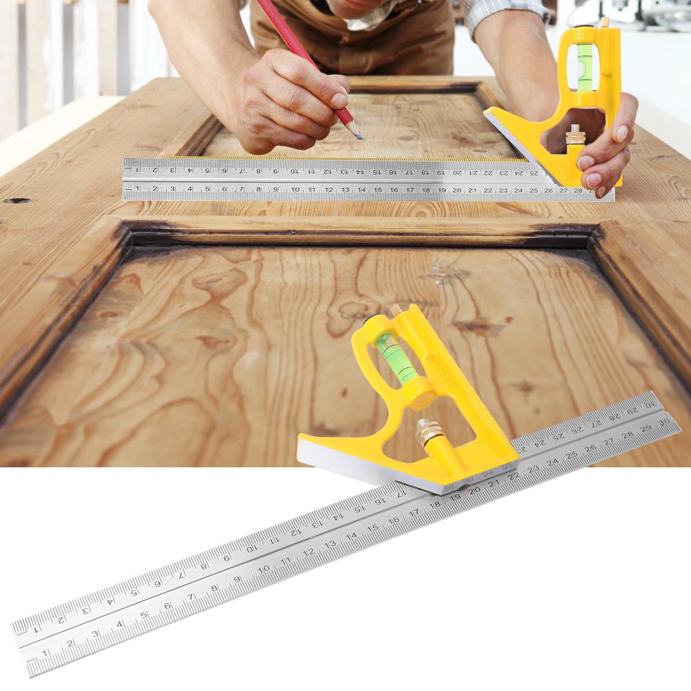 Stainless Steel Adjustable Combination Square Angle Ruler 90 Degree Woodworking Measuring Tool