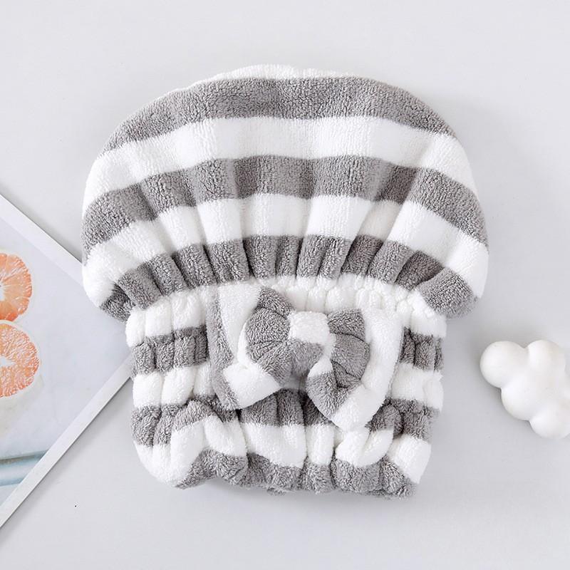 1pc Cute Bow Stripe Hair Hat Magic Microfiber Shower Cap Towel Bath Hats Dry Hair Cap Quick Drying Soft for Lady Turban Head