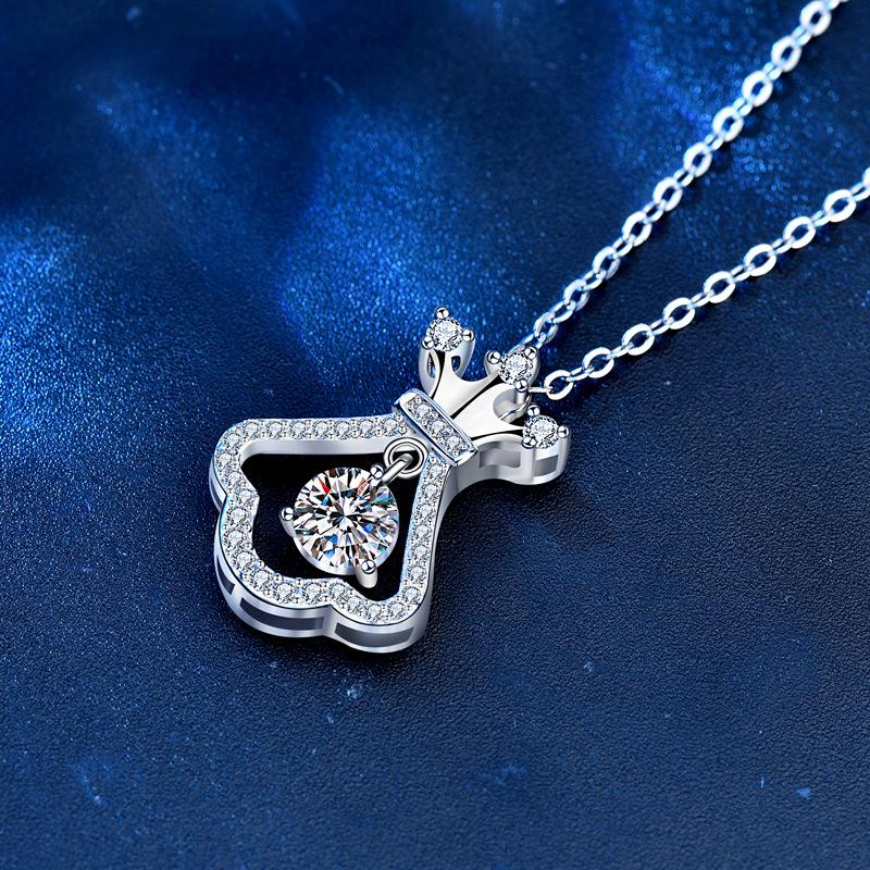 Real Moissanite Necklace Top Quality 925 Sterling Silver Crown Skirt Pendant Necklaces For Women Bride Sparkling Wedding Jewelry