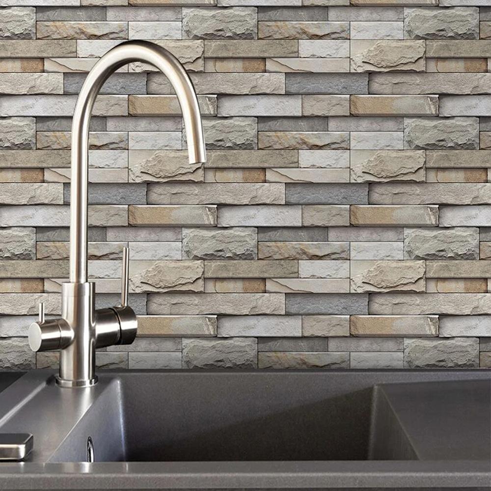 7Pcs Brick Pattern Wall Stickers 3D Peel and Stick Wall Paper Self Adhesive Wall Tile Sticker for Kitchen Bathroom Home Decor