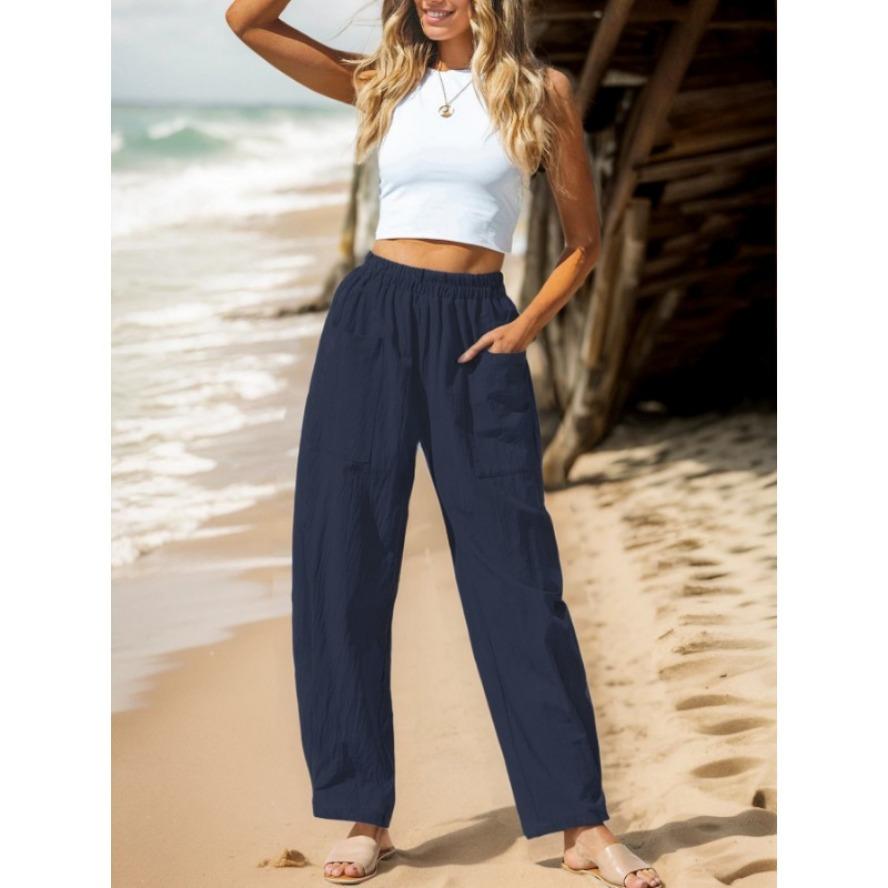 Women's Fashion Casual Solid Color Print High Waist Trousers Pants & Capris