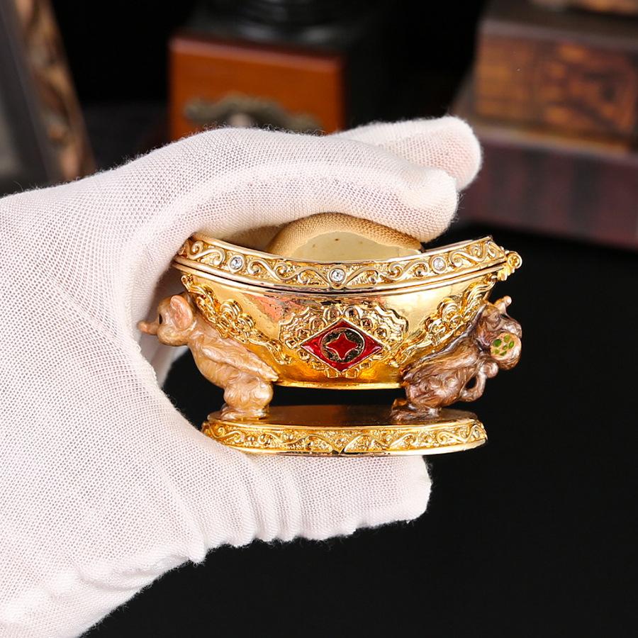 Light Luxury Gold Ingot Jewelry Box Flip Cover Magnetic Suction Dustproof Jewelry Box Lucky Treasure Handicraft Ornament Jewelry Storage