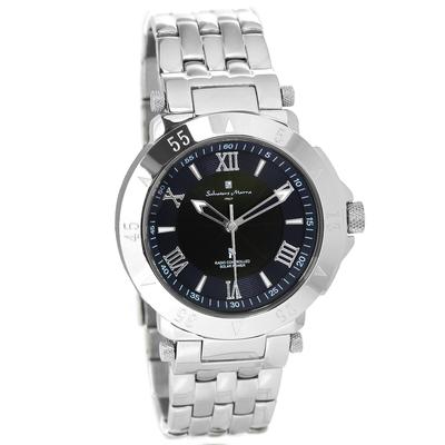 Salvatore Marra Solar Business und Formell und Blau Herren Funkgesteuertes Uhrwerk, Tragen, Silber, Marineblau,