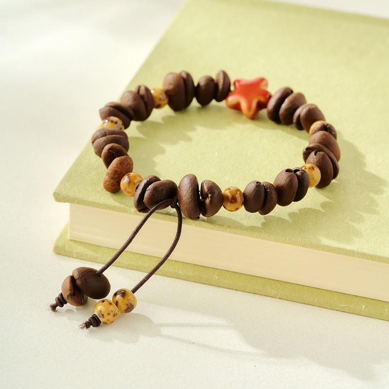 Coffee Bean Bracelet with Cat Claw Beads, Unique Design, High-End Feel, Elastic Bracelet for Couples, Best Friends, and Students